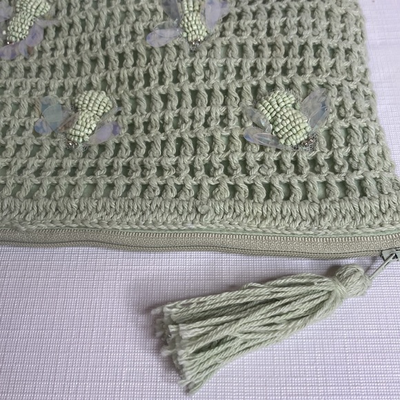 Noor-E-Noire Clutch_Handcrafted Crochet Lgt Green Clutch/Makeup Bag - Picture 7 of 9